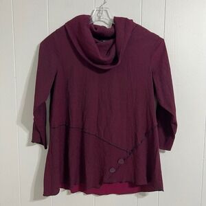 Ali Miles Women's‎ Tunic Top Cowl Neck 3/4 Sleeve Burgundy Size L
